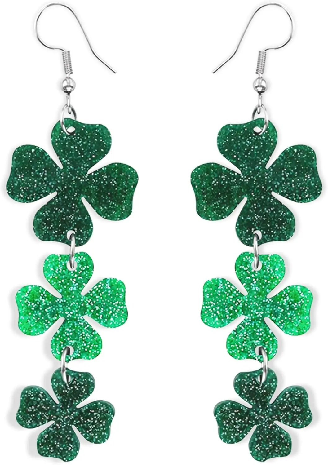 St Patricks Day Acrylic Green Shamrock Earrings for Women - Cute Sparkly Lucky Clover Saint Pattys Earrings Outfits Jewelry Gift