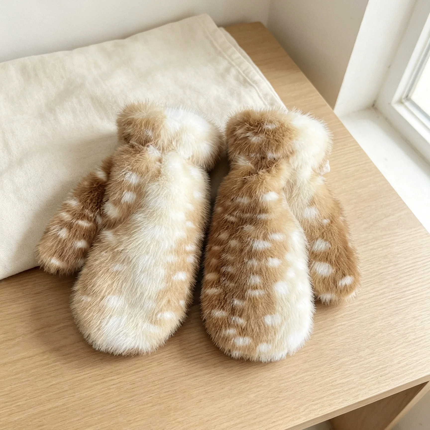 Japanese Niche Furry Puffy Forest Deer Gloves Women High Aesthetic Reindeer Warm Mittens Fleece-lined Thickened Anti-cold Gloves