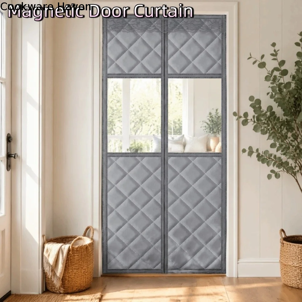 Self-Closing Magnetic Door Curtain Thickened Clear Window Cold Proof Door Screen Soundproofing No-Drill Winter Door Curtain