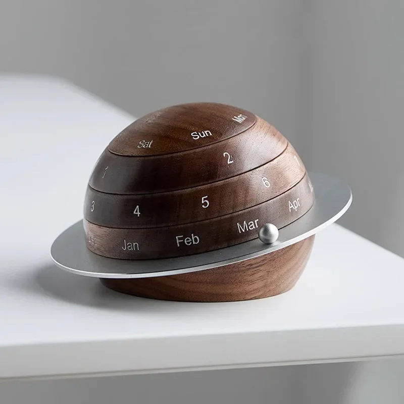 Black Walnut, Creative Desk Solid Wood Birthday Gifts Merchandise Gifts Rotating Planet Calendar