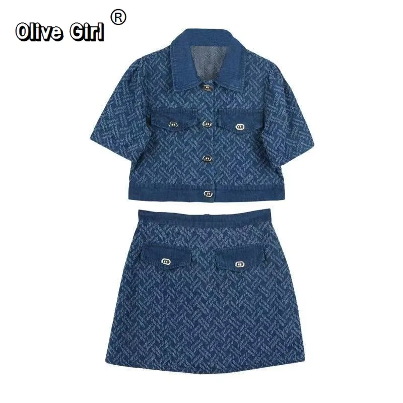 Women's Coat Skirt Set Spring Summer Short Denim Jacket High End Elegant Denim Skirt Traditional Chinese Clothing Sets