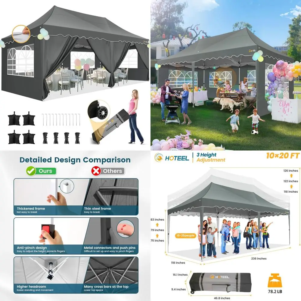 

Commercial Grade 10x20 Pop-Up Canopy Tent with 6 Removable Sides, Wheel Bag, and 4 Sandbags for Outdoor Events