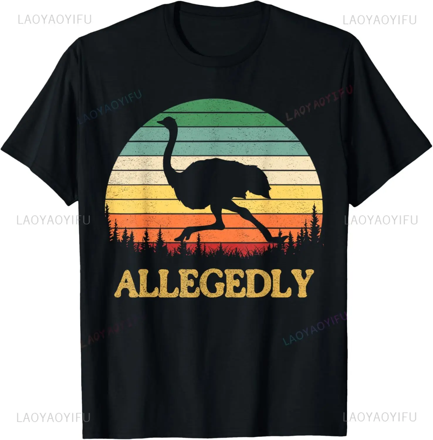 New Arrival Allegedly Ostrich Retro Funny Ostrich Lover T-Shirt Vintage Printed Casual Fashion Loose Man Tshirt Short Sleeve Tee