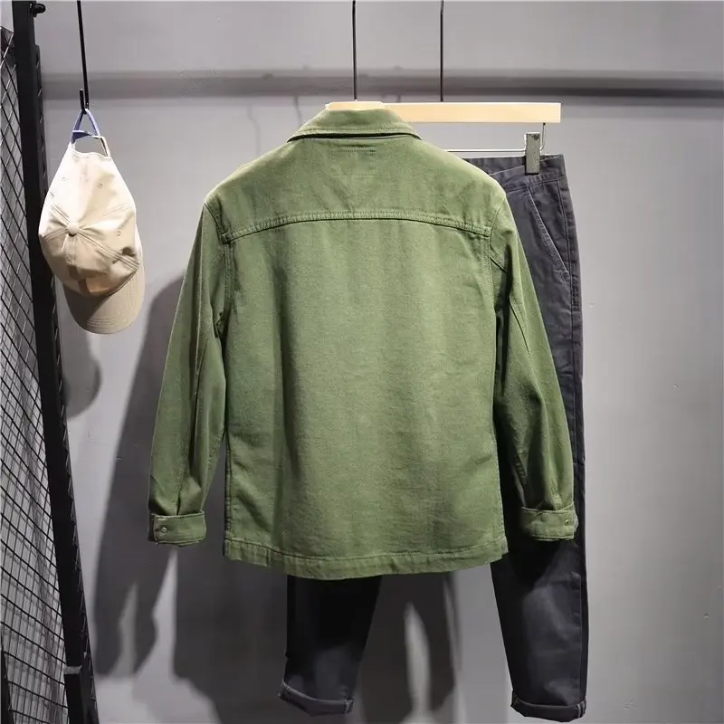 2026 Men Heavyweight Washed Cotton Jacket Multi Pocket Loose Workwear Casual Outerwear Spring Autumn Streetwear Tops