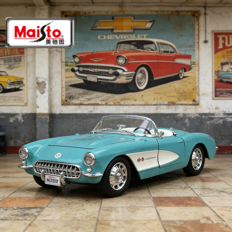 

Модель автомобиля Maisto 1:24 Chevrolet Corvette 1957, спортивный родстер из сплава, литая металлическая классическая ретро-модель, игрушка для детей, подарок