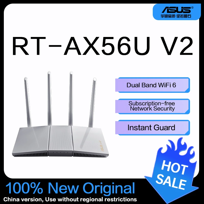 Asus RT-AX56U V2 (WiFi 6 AX1800) Dual band AiMesh 802.11AX Router WiFi AiProtection Instant Guard, Parental Controls