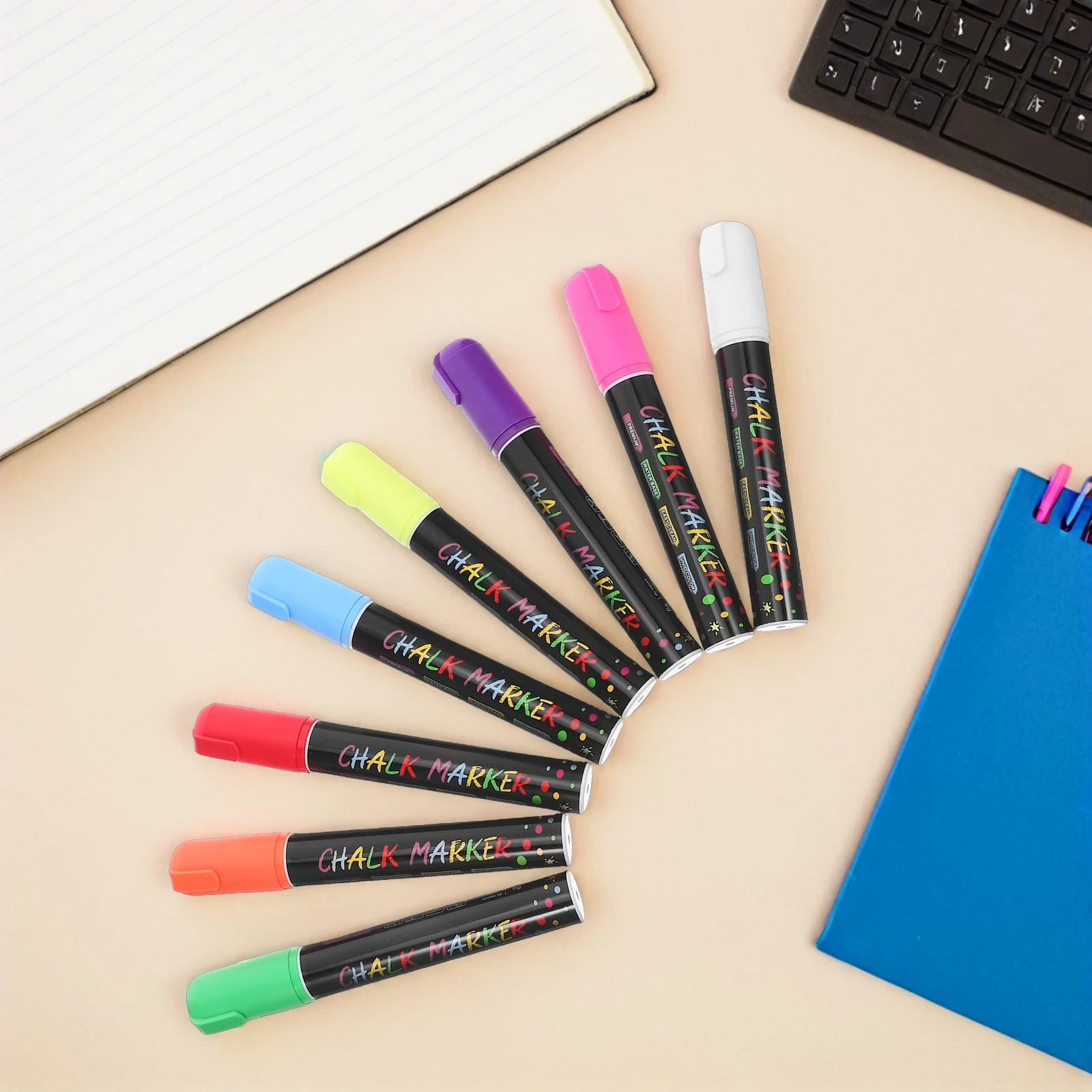 

8Pcs Liquid Chalk Markers Erasable Multicolor Thick Tip Chalkboard Markers for Blackboard Glass Smooth Writing