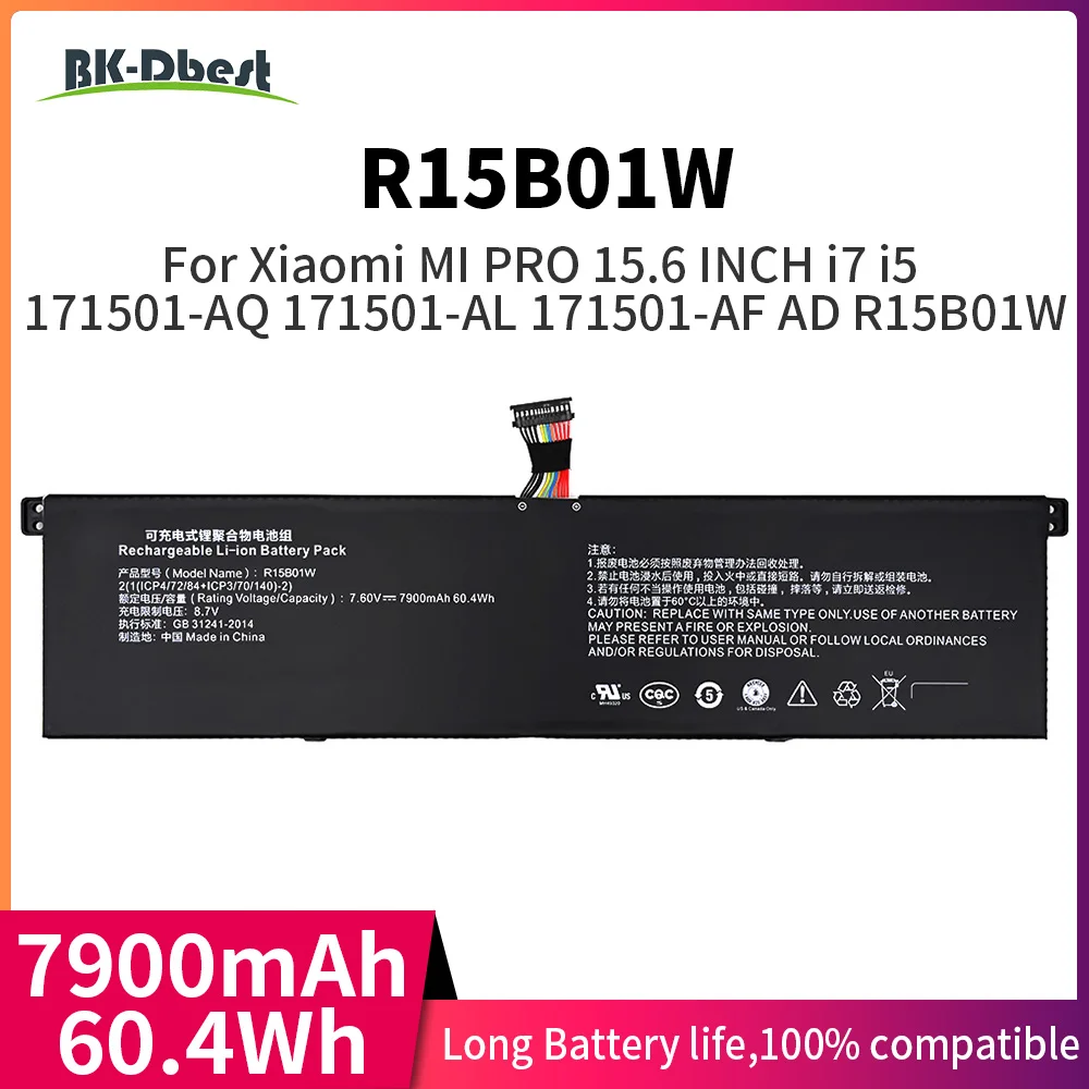 

Аккумулятор BK-Dbest R15B01W для ноутбука Xiaomi Pro 15,6 дюймов GTX TM1701 171501-AQ,AF,FD,AL, 3.5-ad/AB,i5 8250U,i3 8130U