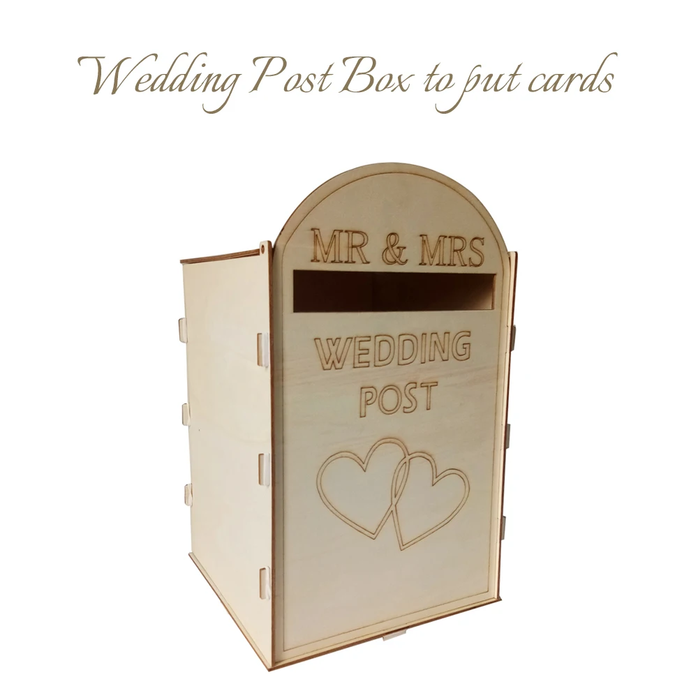 

DIY Wooden Wedding Mailbox Post Box with Lock Rustic Hollow Gift Card Holder for Reception Wedding Anniversary Party Decoration