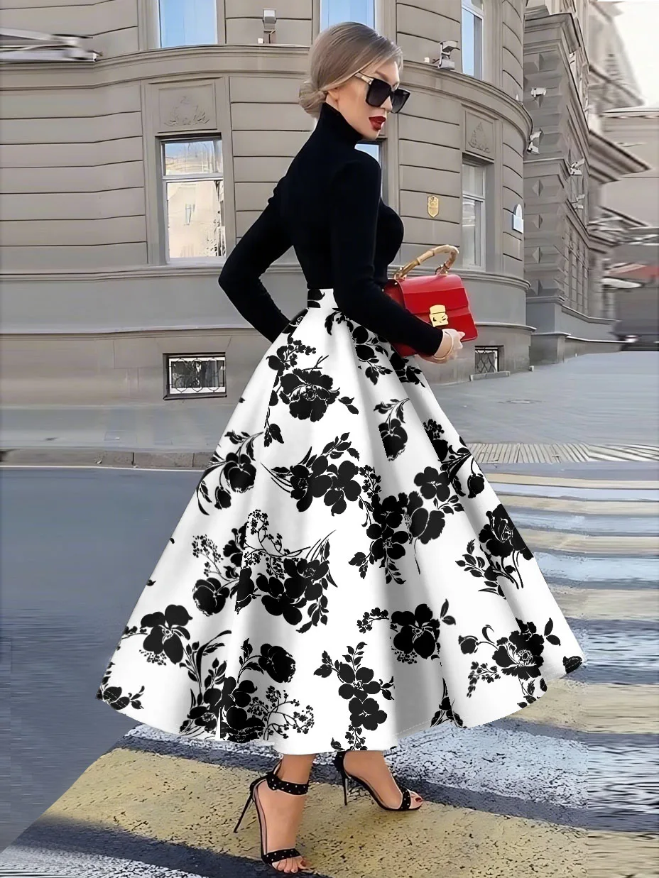 

Полуюбка в стиле Four Seasons Vacation с черно-белым цветочным дизайном