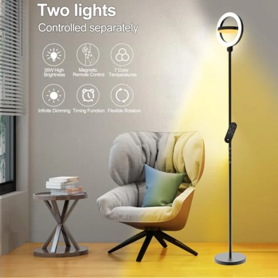 36W 2500lm Super Bright LED Floor Lamp for Living Room 75.5 Inch Tall Stepless Dimmable Standing Lamp with Remote for Bedroom L