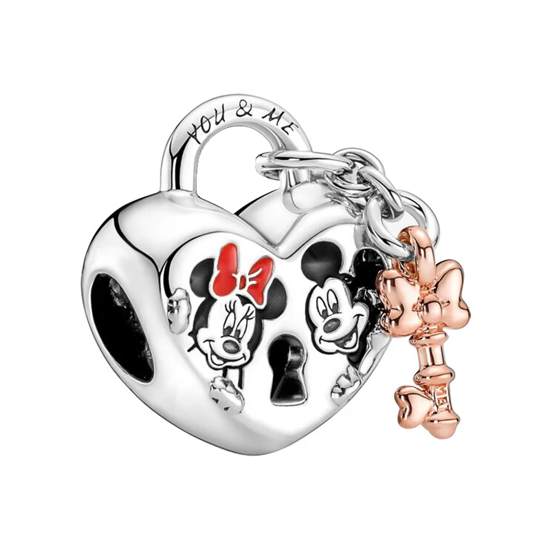 

Cute Minnie Bow Mickey Mouse Beads for Jewelry Making DIY You & Me Rose Key Heart Lock Charms Bracelet Women Girls Couple Bangle