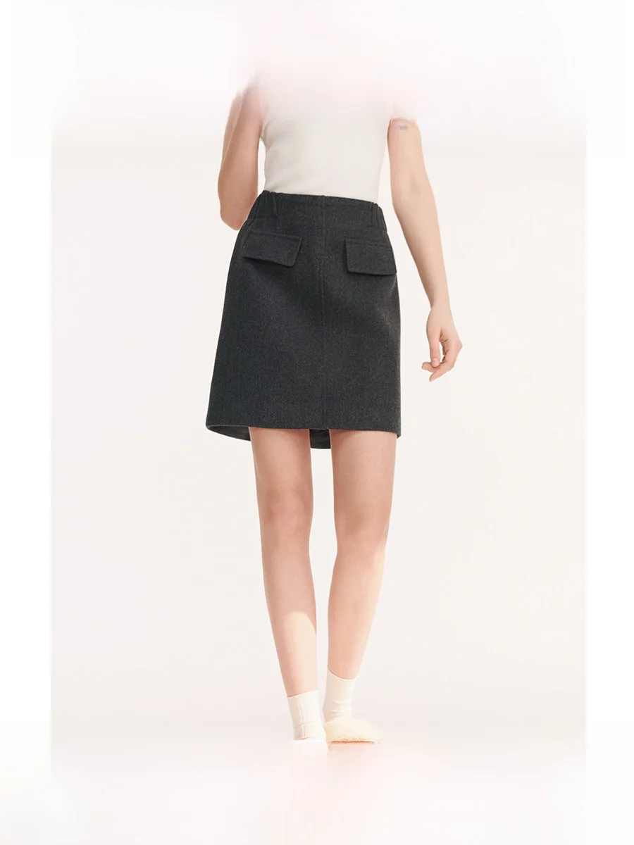 

ay Woolen A-Line Skirt for Women Commute High Waist Design Casual Sle Autumn Winter New Arrival Office Lady Skirt
