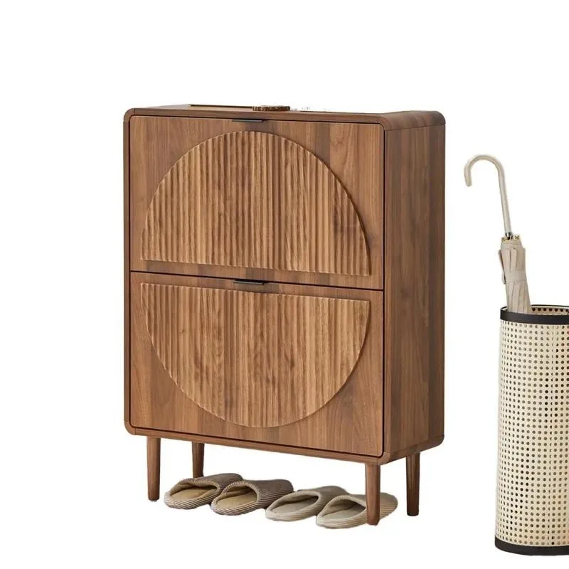 Shoe Cabinet with Two Flip Drawers Stylish Entrance Foyer Storage for Porch Hallway Organization Space Saving Design