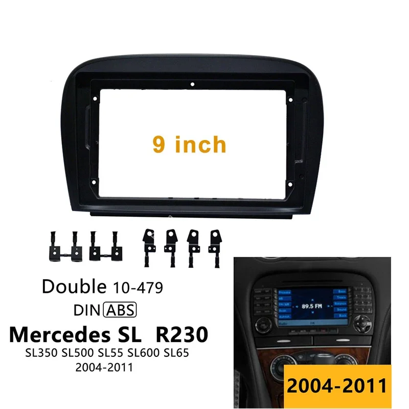 

9-дюймовая автомобильная панель для Mercedes SL R230 SL350 SL500 SL55 SL600 SL65 2004-2011, двойная автомобильная рама Din, панель приборной панели, аудиомонтажная панель