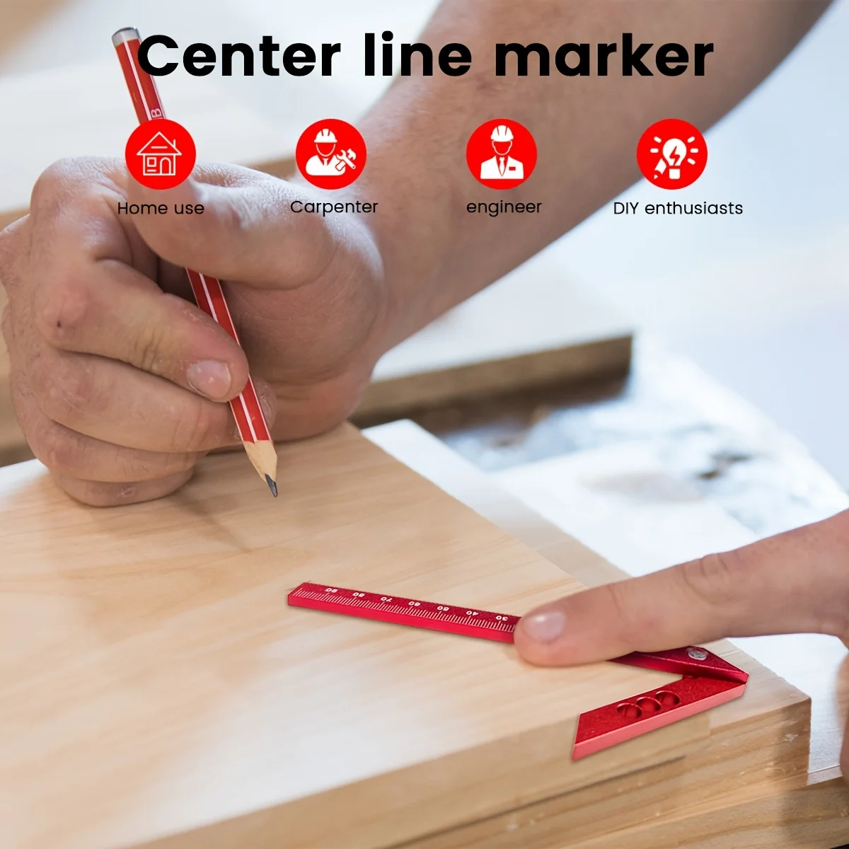 45/90 Degree Right Angle Aluminum Center Scribe Ruler Metal Carpenter Measuring Tool W/ Precise Line Gauge Durable Line Caliber