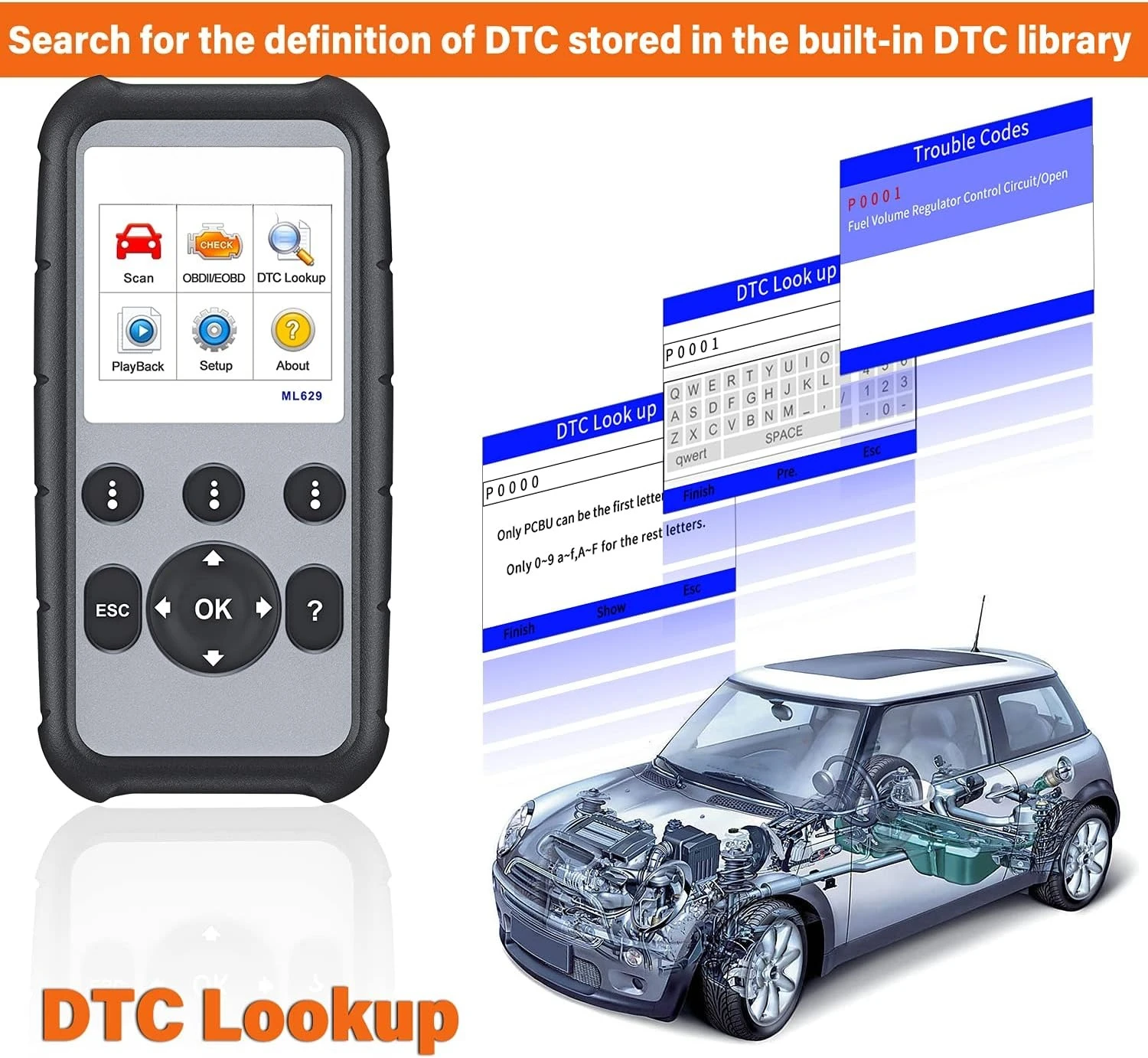 

ML629 Automotive OBD2 Scanner, 2025 Newer Model Upgraded of AL619, ML619, Car Code Reader Check Engine ABS