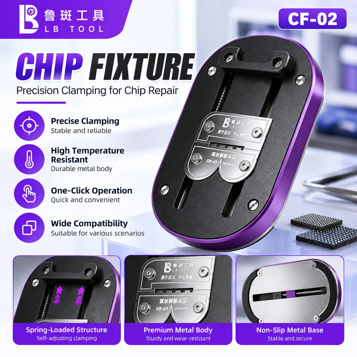 Luban CF-02 Chip Repair Fixture High-Temperature Resistant, for Phone Tablet Repair Chip Soldering Desoldering Clamping Tool