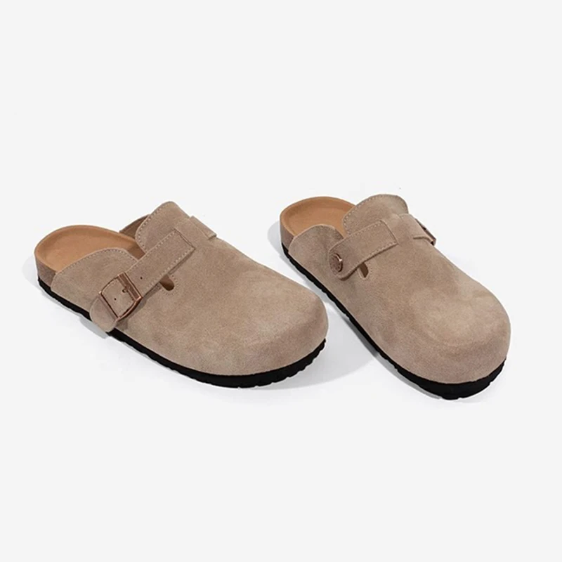 

Classic Closed Toe Mule Slippers Men with Cork Shoes Boston Clogs Cork Slides Mens Suede Leather Slippers Man