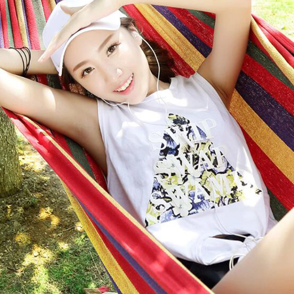 

1.5M Width Colorful Outdoor Hammock Fast Setup Lightweight Canvas Swing Bed For Camping Travel Backpacking Parachute Cloth