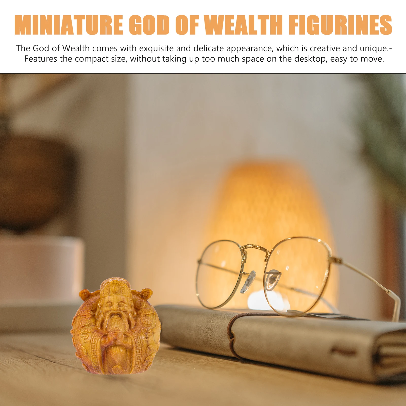 

Wood Carved of Wealth Figurines Mini Desktop Ornament Wood Carving God Of Wealth Home Decorations Stable Bottom
