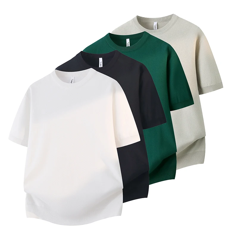 Mens Summer Short-Sleeve O-Neck Basic Knit Top Comfort Wrinkle-Resistant Casual Breathable Business Luxury Outdoor-Homewear Tops