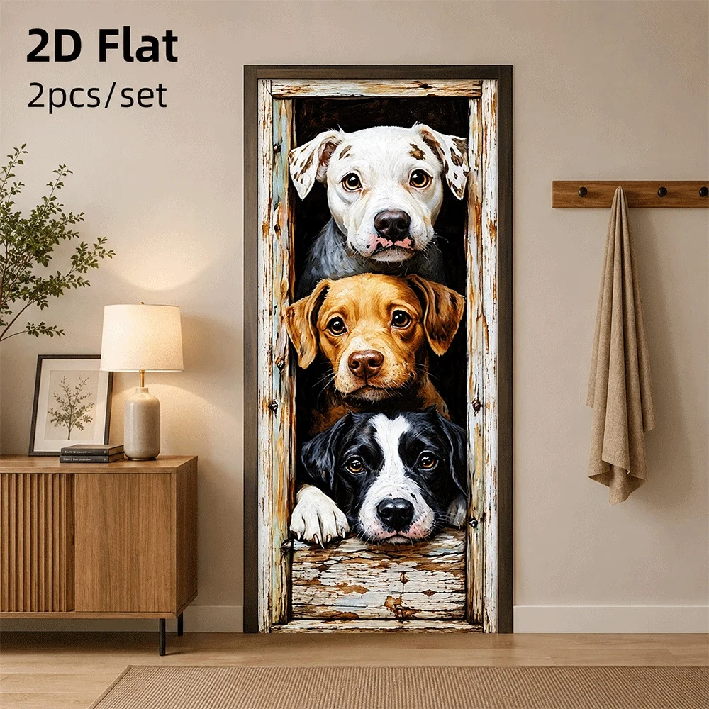 1 piece of three cute dog door stickers with vivid expressions suitable for decorating home doors 2D flat