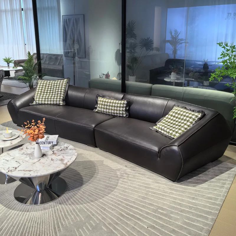 2026 New Special-shaped Leather With Corners, Living Room Designer Semi-green Leather Household Soft Bag Backrest Leather Sofa