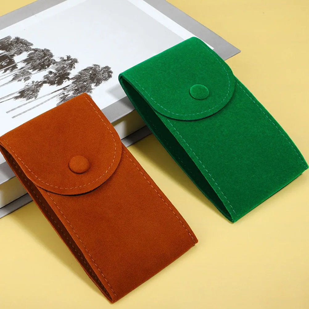

2Pcs Watch Envelope Pouch Green Portable Organizer Bag Bracelet Travel Storage Dustproof Flannel Jewelry Accessories Box