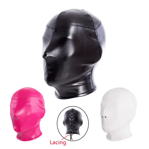 Fetish Sexy Tight Fitting Headgear Superior PU Leather Full Mask Hood for Women Halloween Cosplay Party Costume Mask Accessories