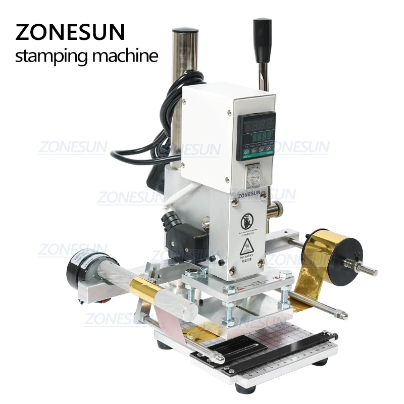 ZONESUN ZS90A Digital Manual Leather Wood PVC Card LOGO Metal Hot Foil Stamping Creasing Embossing Machine Heat Press Machine