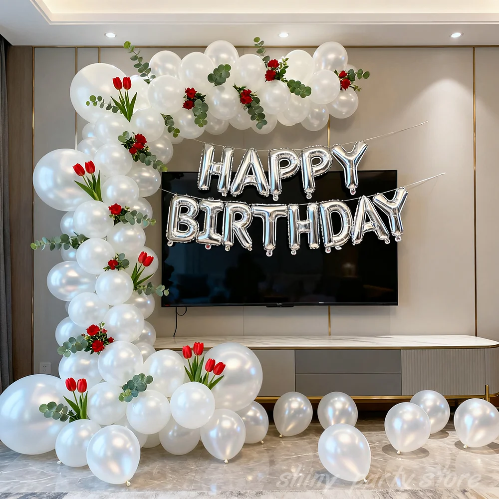 

Happy Birthday Party Decoration Balloons Pearl White Latex Balloon Set 5/10/12 inch White Glossy Small Ballon