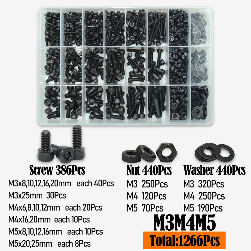 2500 Sechs kant Inbus Innen sechs kant schraube Kopfs ch raube m2 m2, 5 m3 m4 m5 m6 schwarz 2,5 Grad Kohlenstoffs tahl Schrauben Mutter Unter leg scheibe Sortiment – Detail 7