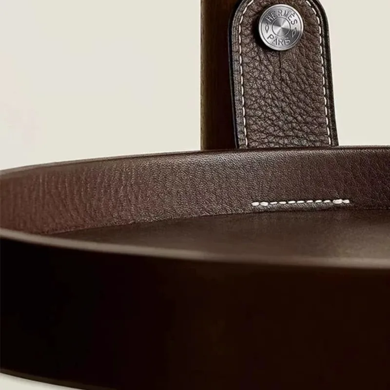 Italian Minimalist Solid Walnut Floor Coat Rack Saddle Leather Tray Villa Entryway Garment Storage Hallway Accent Home Furniture