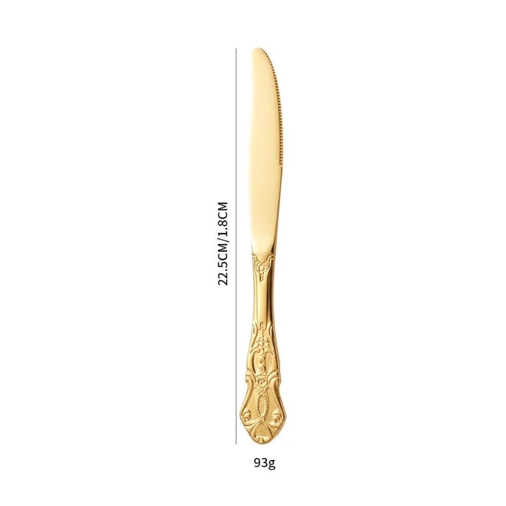 Vintage Gold 24-Piece Stainless Steel Flatware Set for 6 People with Baroque Design for Formal and Casual Dining