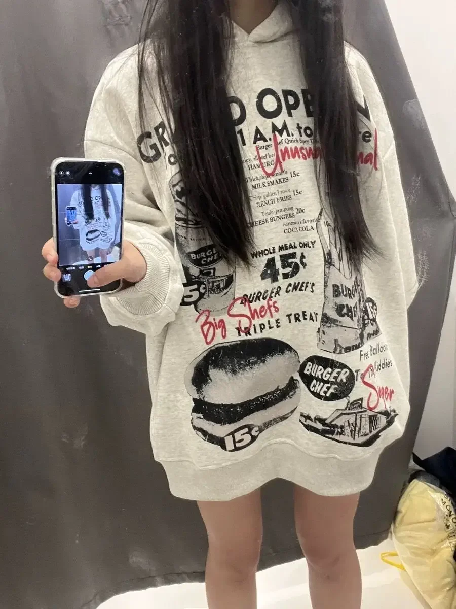 American retro Hamburg French fries hooded sweater women's autumn and winter new loose casual fashion print hoodie sweatshirt