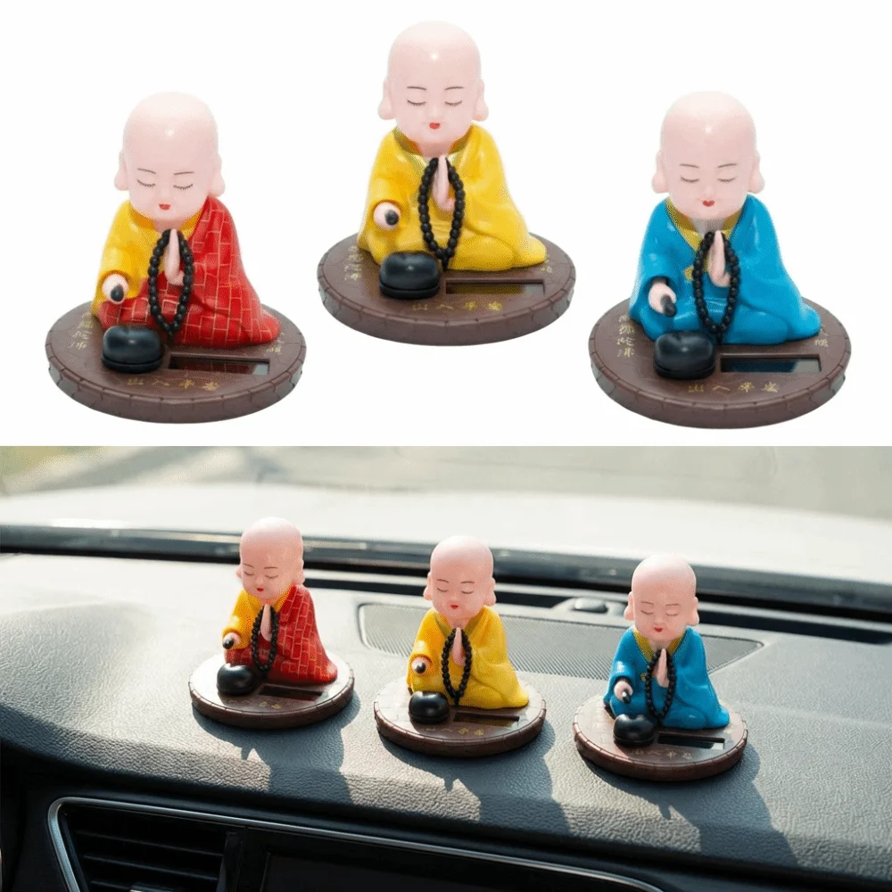 Devout Prayer Solar Nodding Buddha Nodding Wealth Coming Buddhist Monk Figurines Decorative Good Lucky Beating Wooden Fish