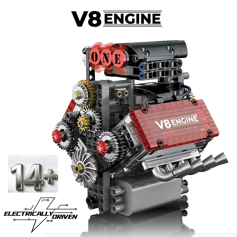 

Motorized V8 Engine Building Blocks Kit, MOC Technical Bricks Simulation Model Assembly Toy Gift for Adults Boys Christmas