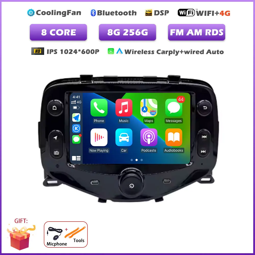 Android 16 Auto Autoradio voor Toyota Aygo Peugeot 108 Citroen C1 2014-2021 Multimedia Videospeler Navigatie Stereo GPS apparatuur