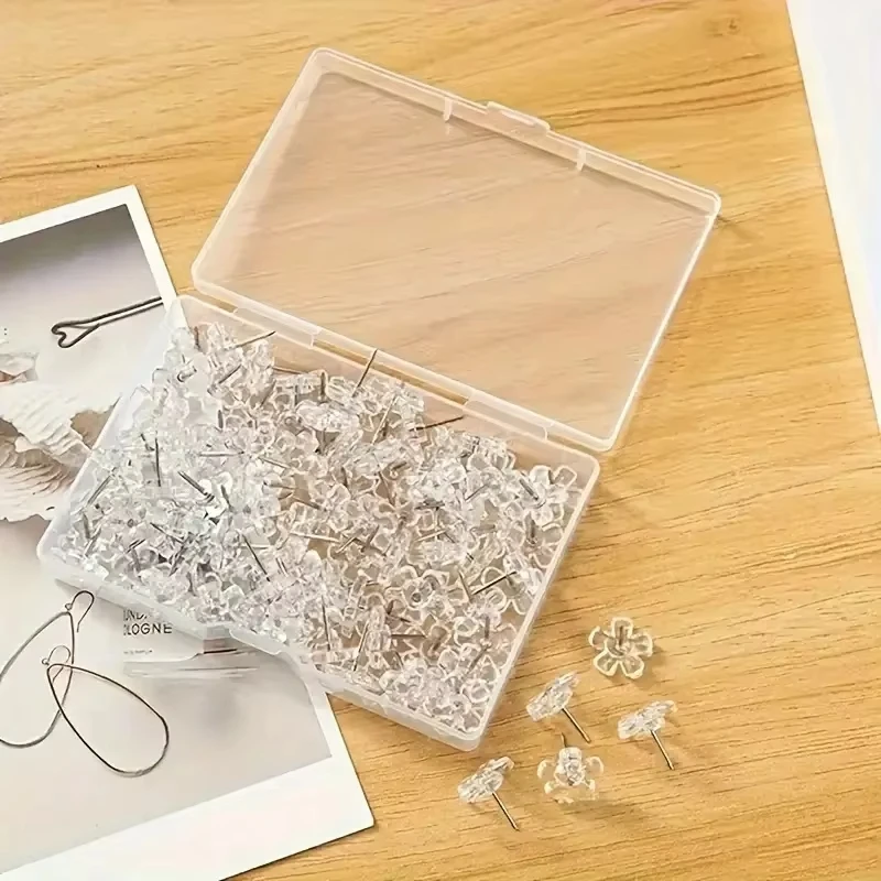 100 Stück Pflaumenblütenförmige Pinnnadeln, dekorative Reißzwecken für Pinnwände, Wand-Push-Pins, Büromarker