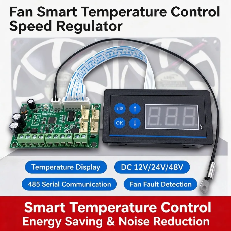 4-Pin PWM Fan Speed Controller DC 12V 24V 48V Temperature Control Digital Governor for Cabinet Chassis Cooling Water Pump Motor