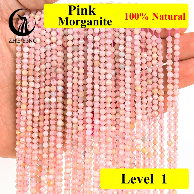 Zhe Ying 5 Strands/lot Natural Morganite Beads 2mm Small Faceted Amethyst Garnet Spinel Gemstone Beads for Jewelry Making