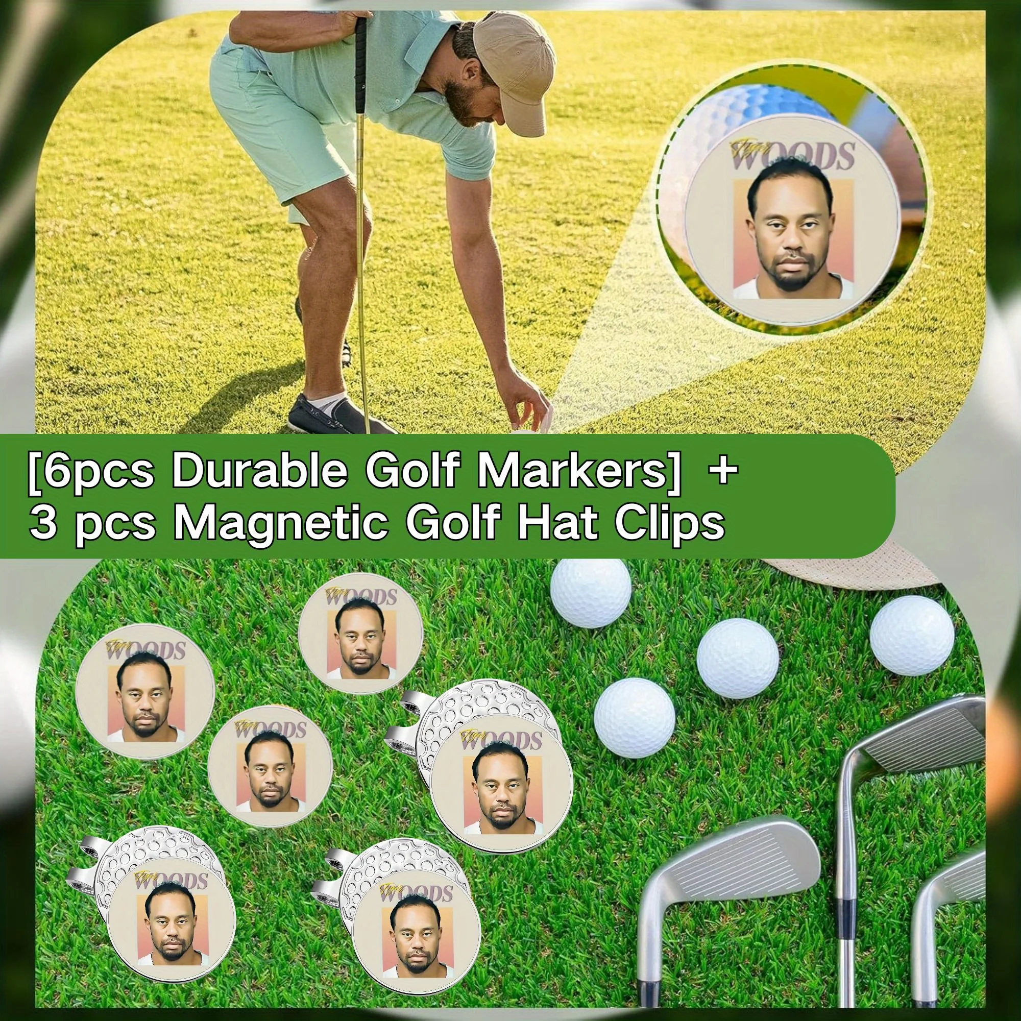 6 counts Magnetic Golf Hat Clip with Removable Zinc Ball Marker set  Woods Design Durable & Funny Golf Accessory for Men