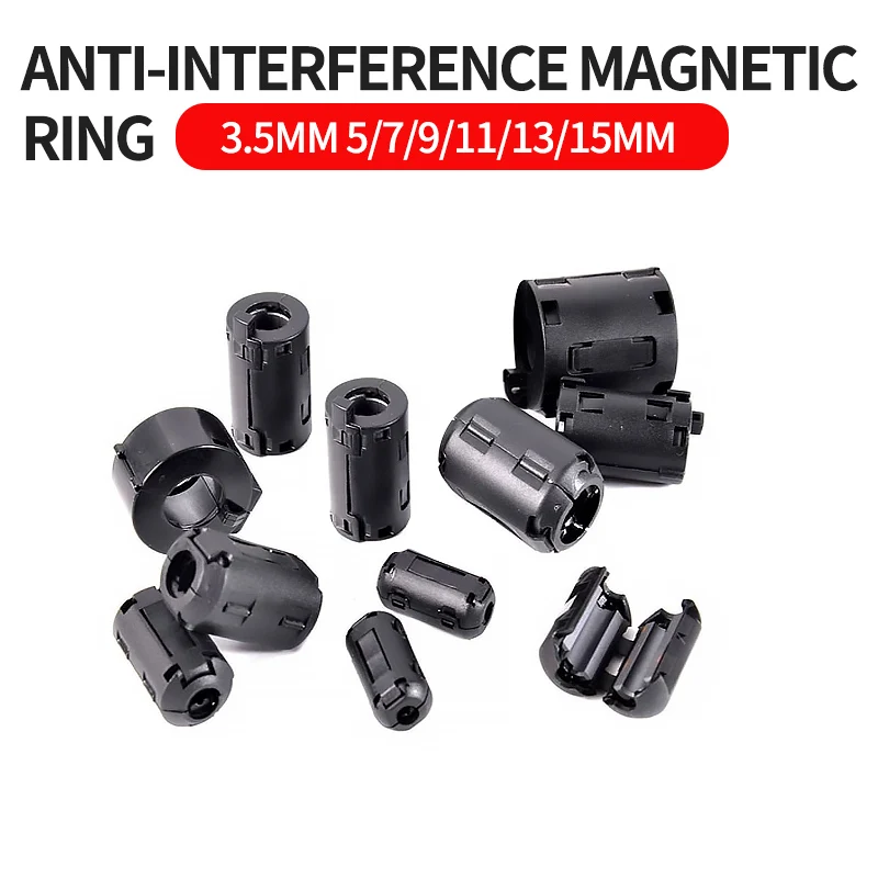 

3.5/5/7/9/11/13/15mm EMC Ring Core Ferrite Bead Clamp Choke Coil EMI Noise Filter Clip Cable for Black Magnetic Snap-on