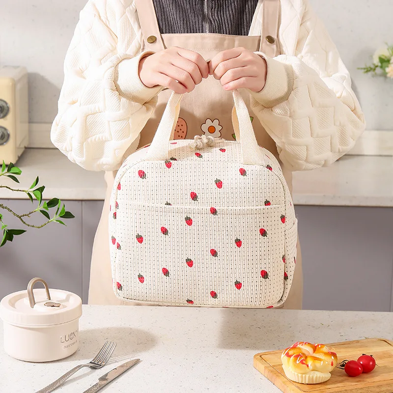 Cute Floral Printed Food Handbags Portable Thermal Lunch Bag Durable Waterproof Office Cooler Ice Insulated Case Camping Ins Bag