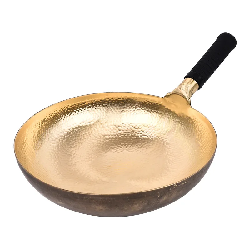 Traditional Handmade Copper Wok,Pure Brass Non-stick Pot Kitchen Cookware Uncoated Frying Pan Round Wok Cooker for Gas Stove