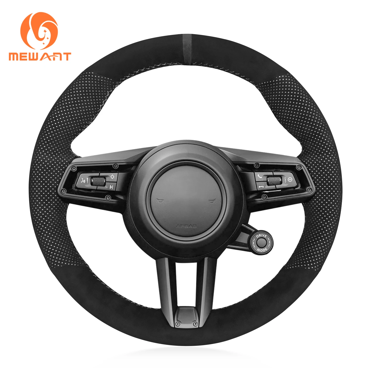 

MEWANT Black Alcantara Car Steering Wheel Cover for Porsche 911 (992) 2019-2022 Taycan 2020-2022