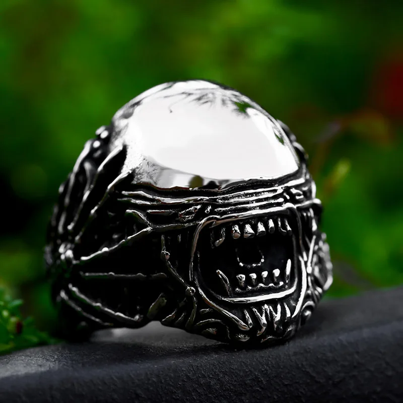 BEIER 2023 New Fashion 316L Stainless Steel Skull Spider Ring Punk Cool Men\'s Ring Biker Unique Jewelry Wholesale Gift