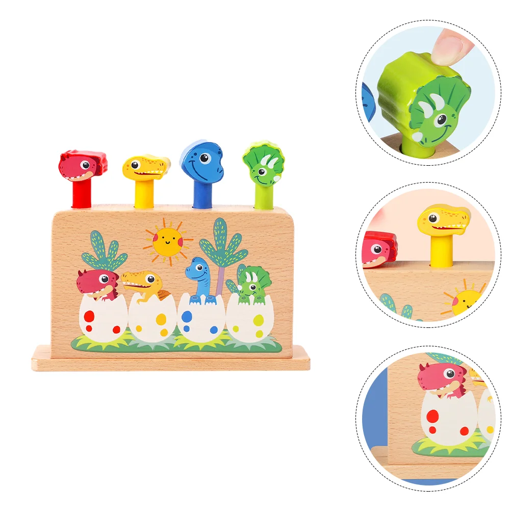 Baby Educational Toys Toddler Hammer Dinosaur Jumping Stick Cartoon Wood Pop-up Child