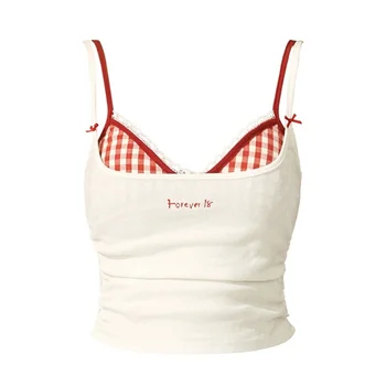 Zomer jaren 2000 uitloper kant geruit korset vest twee stukken hete meisjes zoete pittige slanke Y2k crop top casual Koreaanse mode camis chic